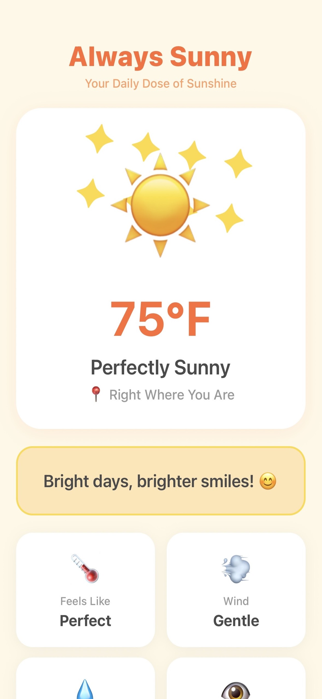 Very Sunny App - Main Screen