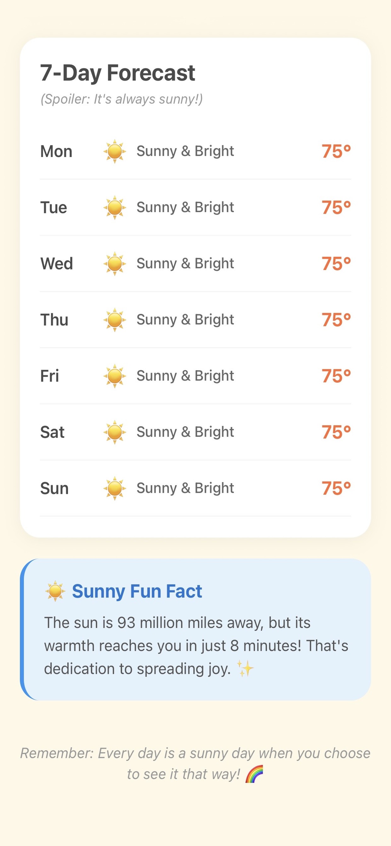 Very Sunny App - 7-Day Forecast